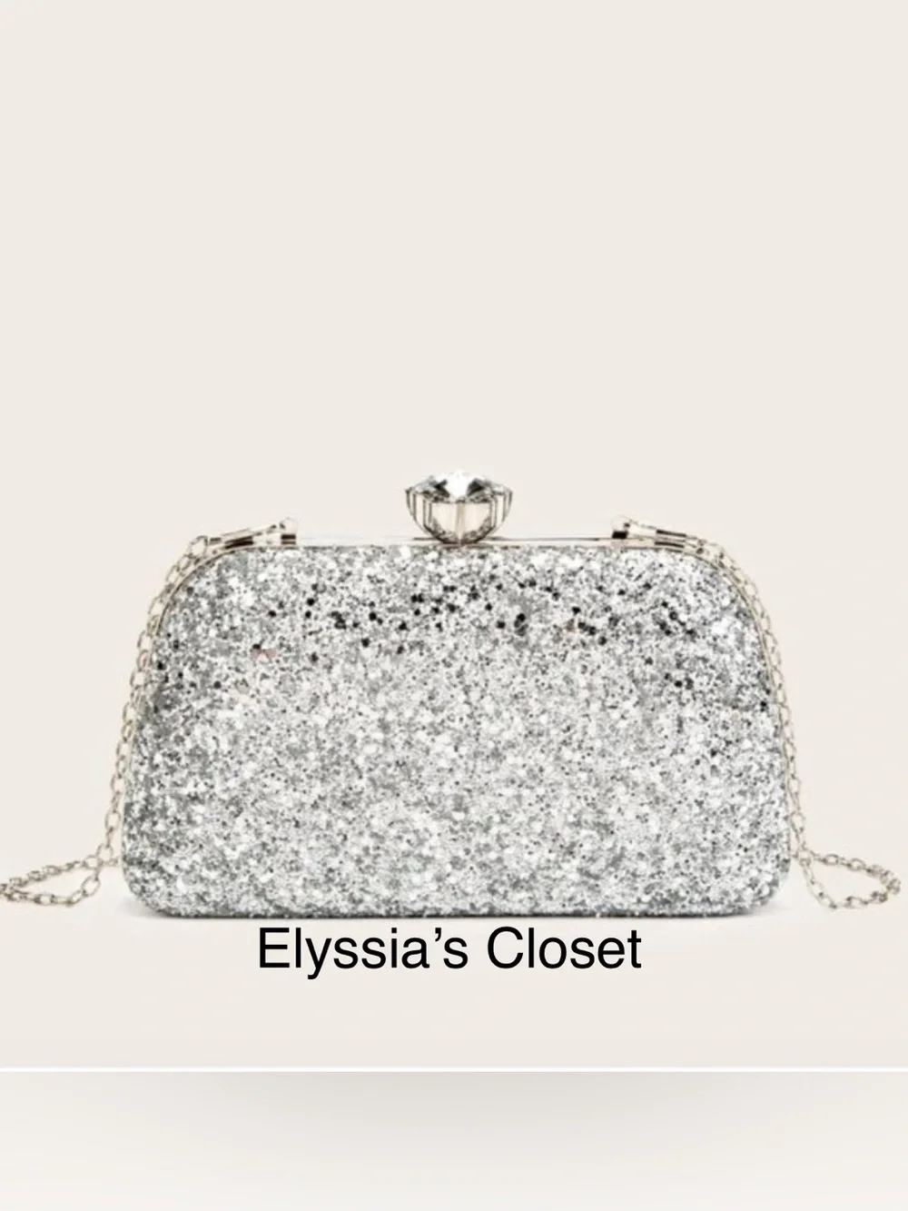 Silver Glitter Rhinestone Crystal Clutch Evening Bag Chain Strap